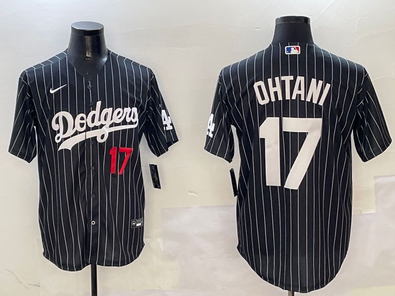 Men Los Angeles Dodgers 17 Ohtani Black Stripe Jointly Name 2025 Nike MLB Jersey style 10